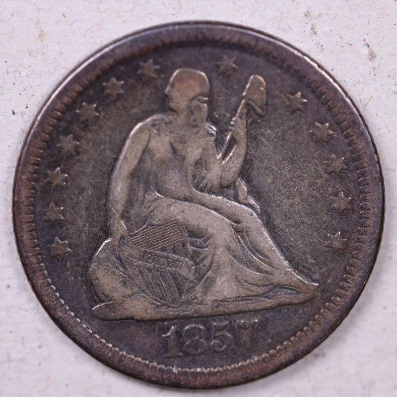 1857-O Seated Liberty Quarter., Very Fine Circulated Coin., Store