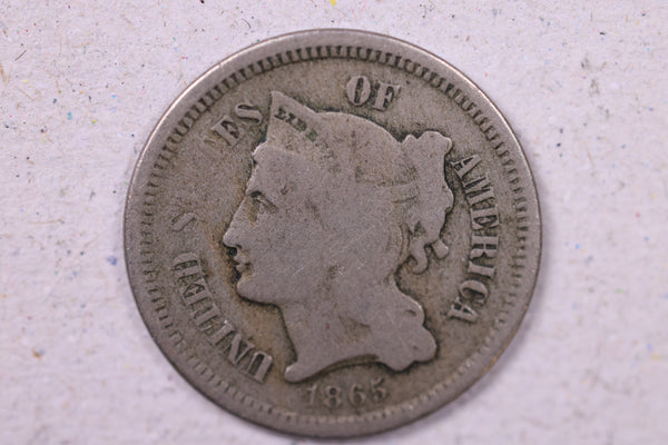 1865 3 Cent C.N., Very Good Circulated Coin., Store#1119