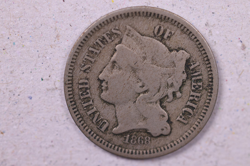 1868 3 Cent C.N., Very Good Circulated Coin., Store