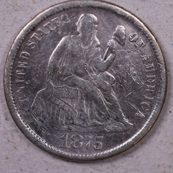 1875-CC Seated Liberty Dime., Extra Fine Details Circulated Coin., Store#1126