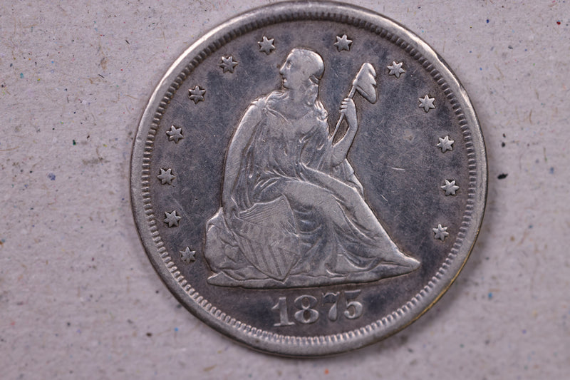 1875-CC Seated Liberty, Twenty Cent Piece., V.F. Circulated Coin., Store