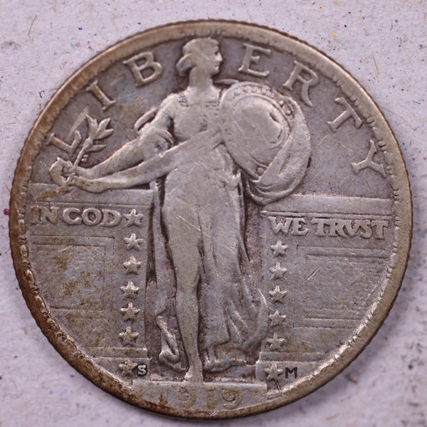 1919-S Standing Liberty Silver Quarter., Very Fine Circulated Coin., Store#1144