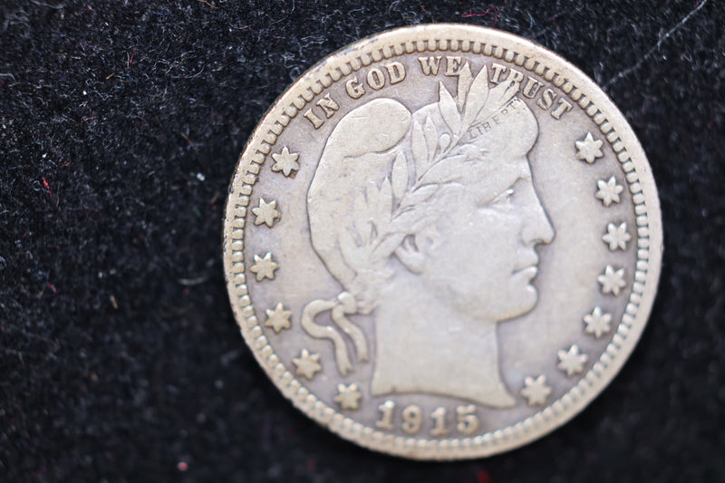 1915 Barber Silver Quarter, Circulated Coin. Large Affordable Sale