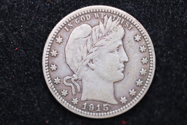 1915 Barber Silver Quarter, Circulated Coin. Large Affordable Sale #02167