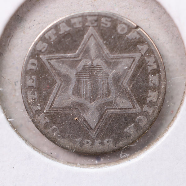 1858 3 Cent Silver., Very Good Circulated Coin. Store #1152