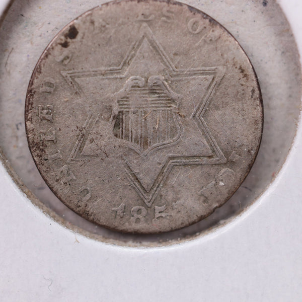 1857 3 Cent Silver., Very Good Circulated Coin. Store #1153