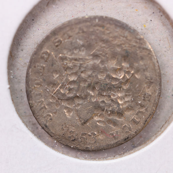 1853 3 Cent Silver., Good Details., Circulated Coin. Store #1154