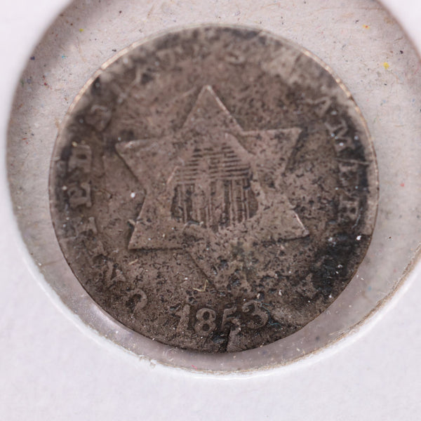 1853 3 Cent Silver., Fine Details, Circulated Coin. Store #1156