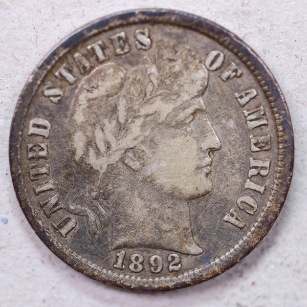 1892 Barber Silver Dime., Very Fine Circulated Coin., Store #1163