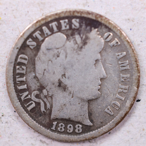 1898-S Barber Silver Dime., Very Good Circulated Coin., Store #1180