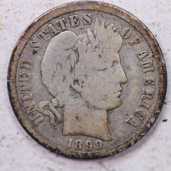 1899-O Barber Silver Dime., Very Good Circulated Coin., Store #1182