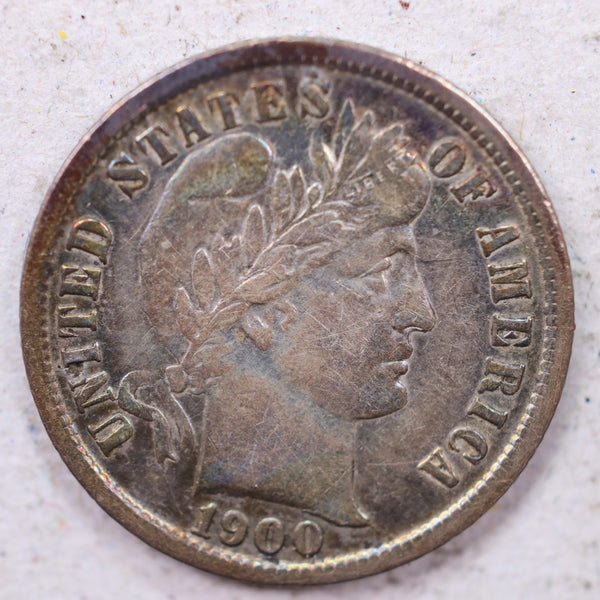 1900-S Barber Silver Dime., Extra Fine Circulated Coin., Store #1186