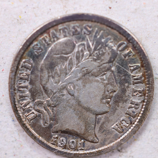 1901 Barber Silver Dime., Extra Fine Circulated Coin., Store #1187