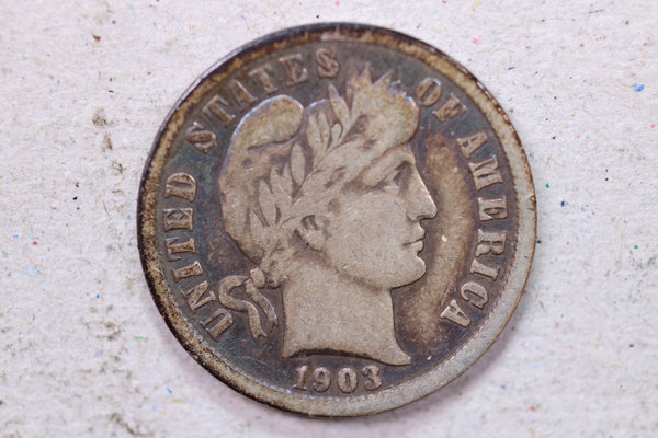 1903 Barber Silver Dime., Very Good Circulated Coin., Store #1192