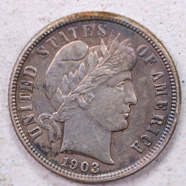 1903-O Barber Silver Dime., About Uncirculated Coin., Store #1193