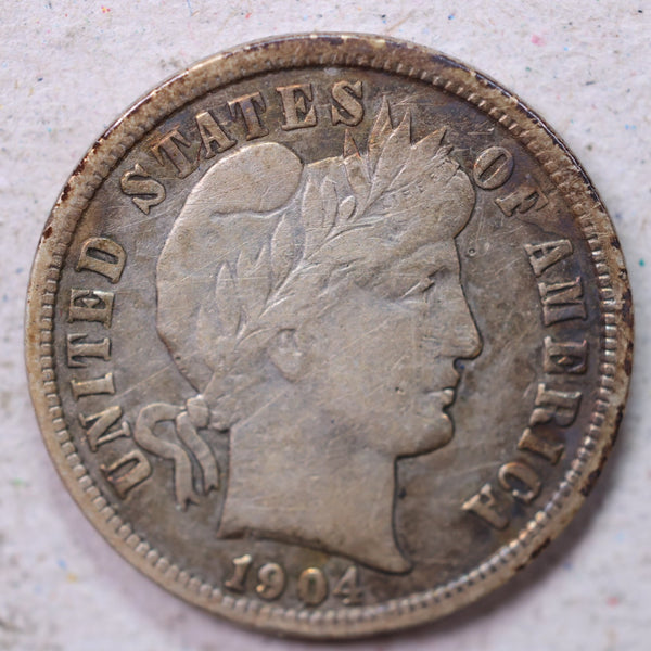 1904 Barber Silver Dime., Very Fine Circulated Coin., Store #1194