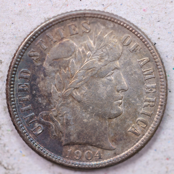 1904-S Barber Silver Dime., Extra Fine Circulated Coin., Store #1195