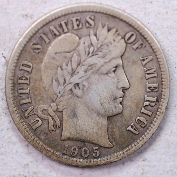 1905 Barber Silver Dime., Very Fine Circulated Coin., Store #1196