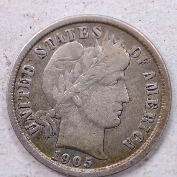 1905-O Barber Silver Dime., Very Fine Circulated Coin., Store #1197