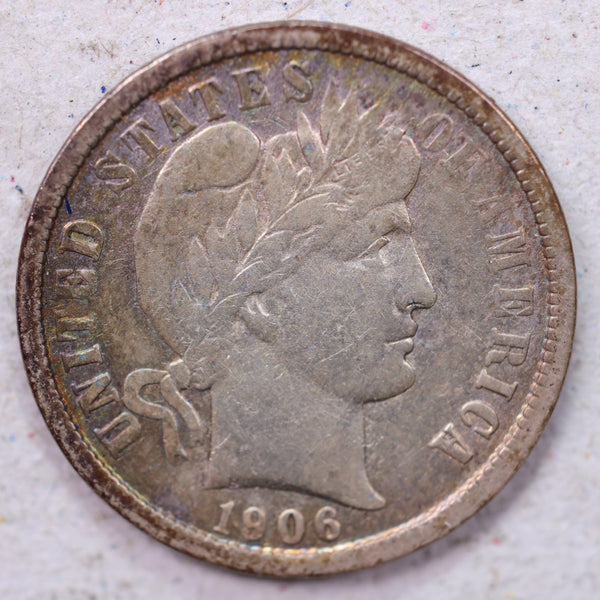 1906 Barber Silver Dime., Very Fine Circulated Coin., Store #1199