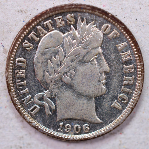 1906-D Barber Silver Dime., Extra Fine Circulated Coin., Store #1300