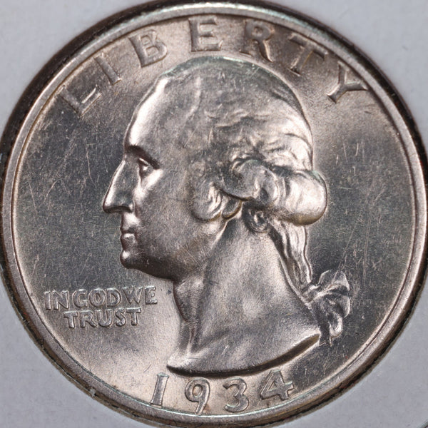 1934 Washington Silver Quarter, Mint State Uncirculated Coin, Store #QR0167