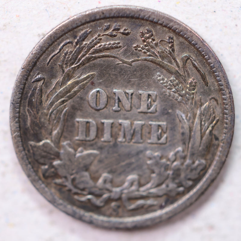 1907-S Barber Silver Dime., Very Fine., Circulated Coin., Store