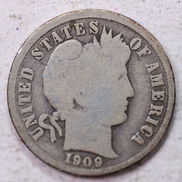 1909-D Barber Silver Dime., Good+., Circulated Coin., Store #1312