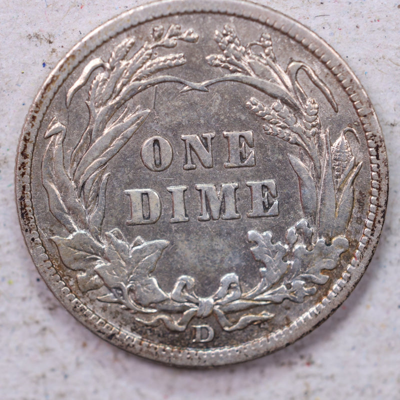 1910-D Barber Silver Dime., Very Fine+., Circulated Coin., Store