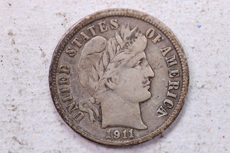 1911-D Barber Silver Dime., Very Fine+., Circulated Coin., Store