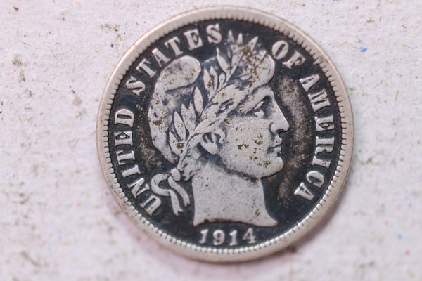 1914 Barber Silver Dime., Very Fine., Circulated Coin., Store #1326