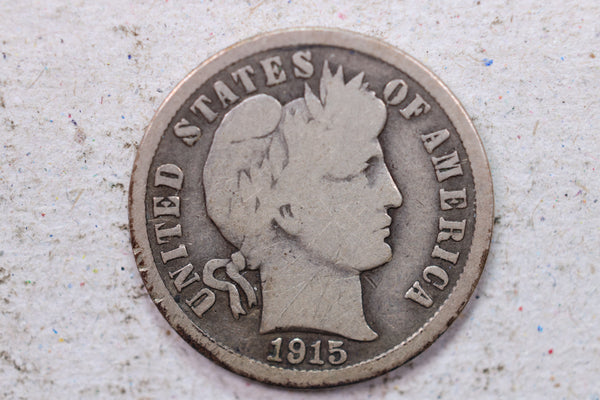 1915-S Barber Silver Dime., Very Good., Circulated Coin., Store #1330