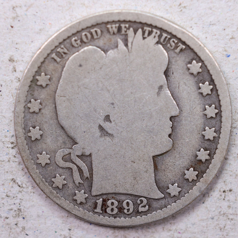 1892 Barber Silver Quarter., Good., Circulated Coin., Store