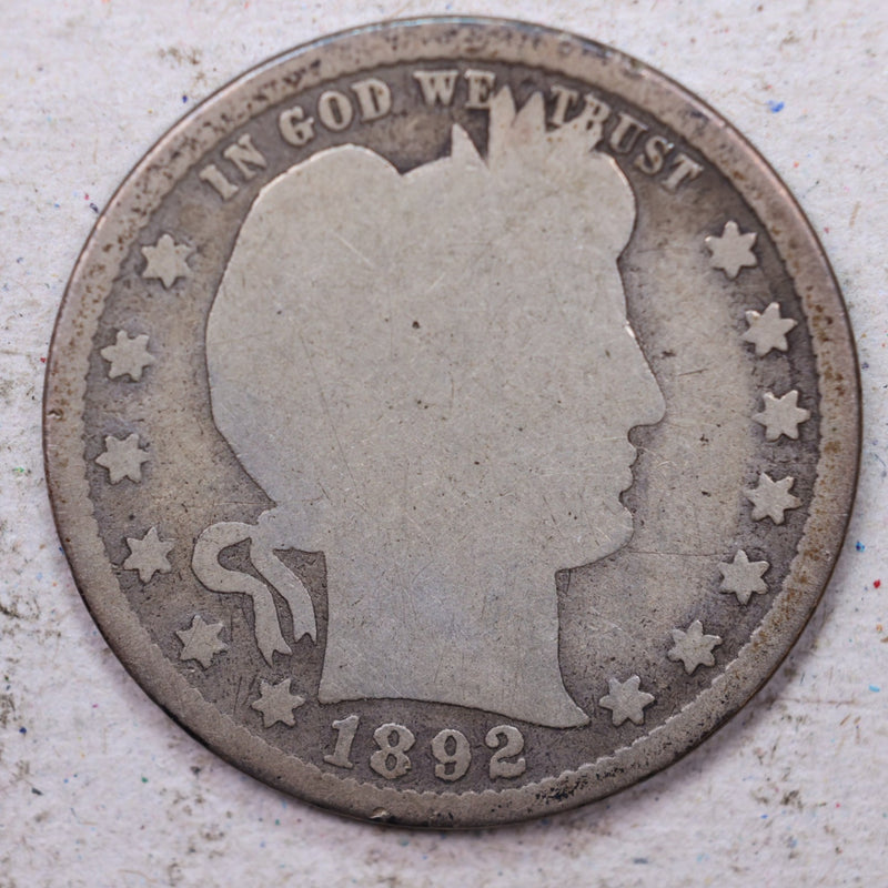 1892-S Barber Silver Quarter., Good., Circulated Coin., Store