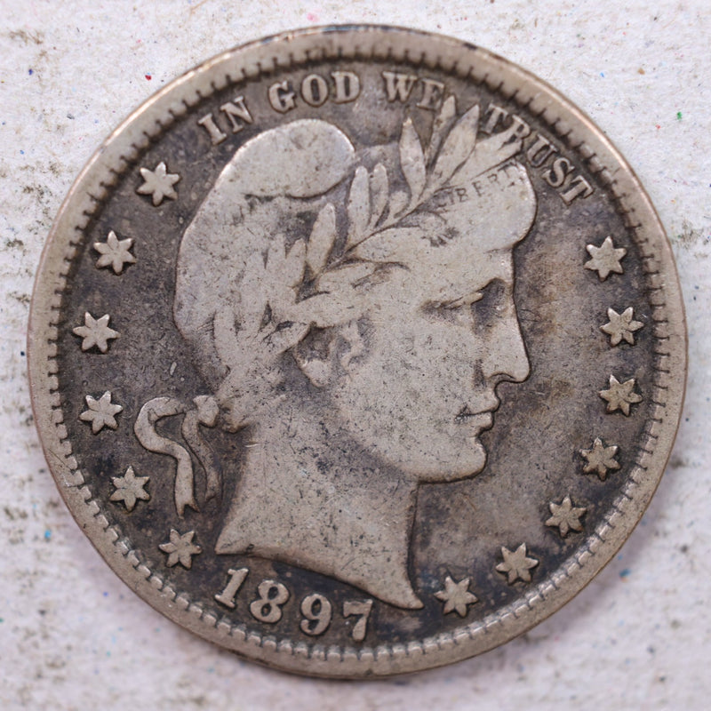 1897  Barber Silver Quarter., Fine., Circulated Coin., Store