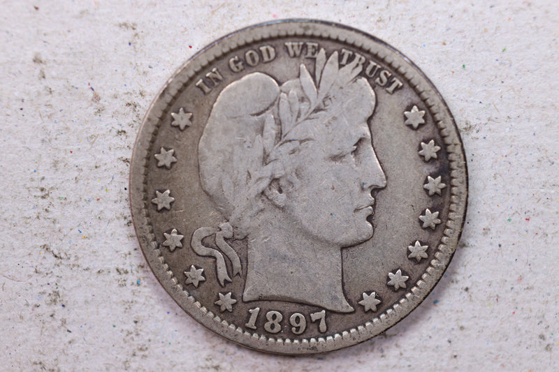 1897  Barber Silver Quarter., Very Good+., Circulated Coin., Store