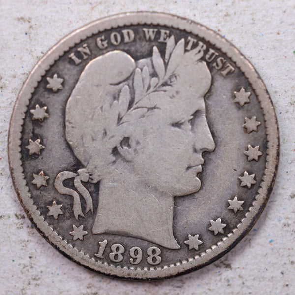 1898-O Barber Silver Quarter., Very Good., Circulated Coin., Store #1370