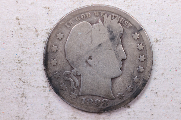 1898-O Barber Silver Quarter., Good., Circulated Coin., Store #1371