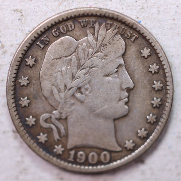 1900 Barber Silver Quarter., Very Fine., Circulated Coin., Store #1378