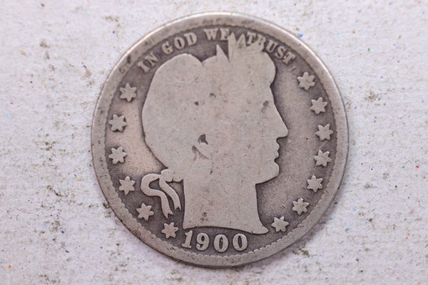 1900-S Barber Silver Quarter., Good., Circulated Coin., Store #1382