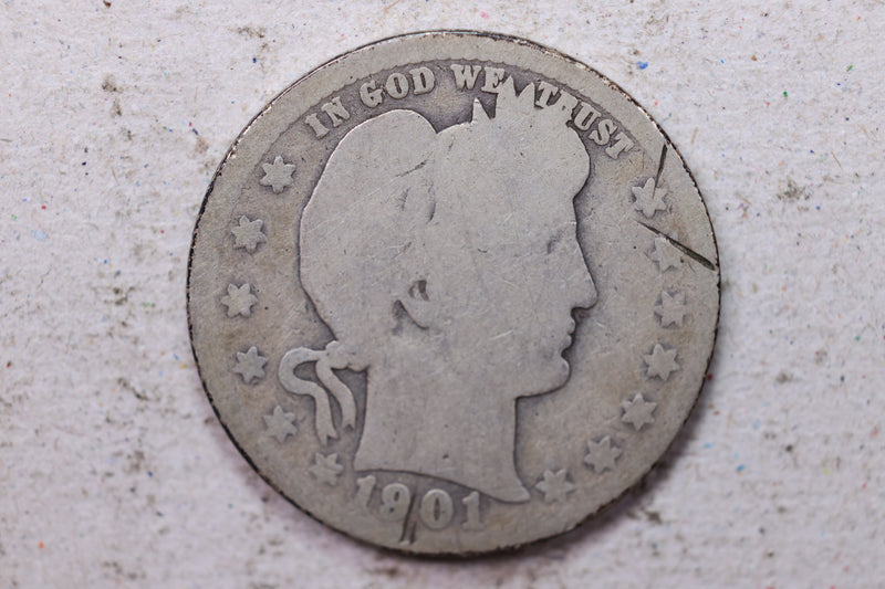 1901-O Barber Silver Quarter., Good details., Circulated Coin., Store