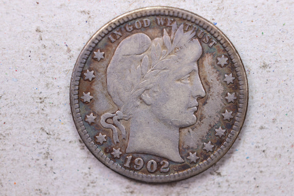 1902-O Barber Silver Quarter., Very Fine., Circulated Coin., Store #1390