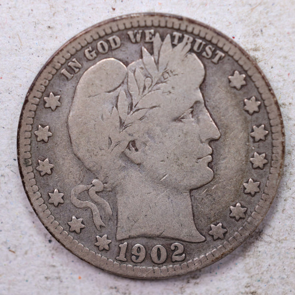 1902-S Barber Silver Quarter., Very Good., Circulated Coin., Store #1392