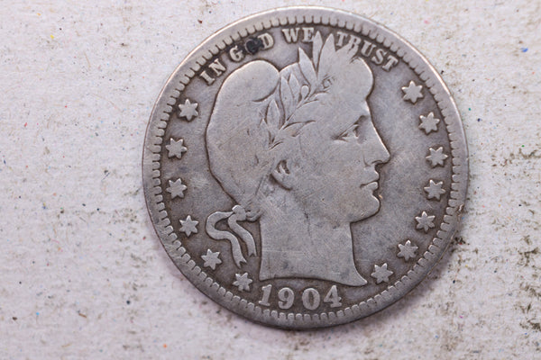 1904-O Barber Silver Quarter., Very Good., Circulated Coin., Store #1402