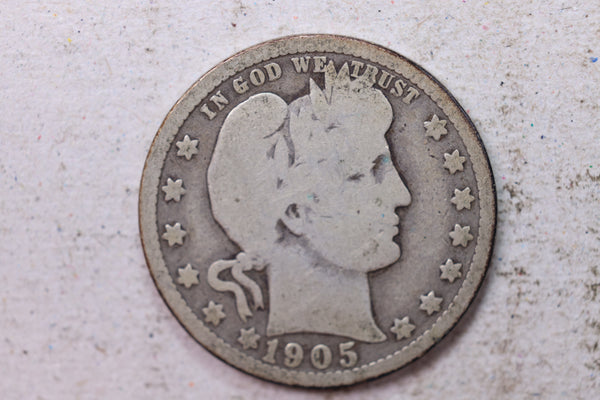 1905-O Barber Silver Quarter., Good., Circulated Coin., Store #1407