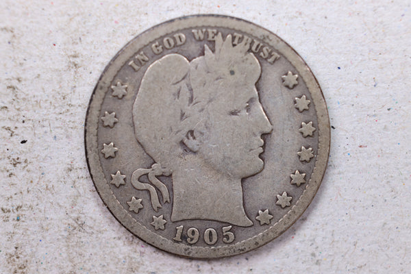 1905-S Barber Silver Quarter., Very Good., Circulated Coin., Store #1408