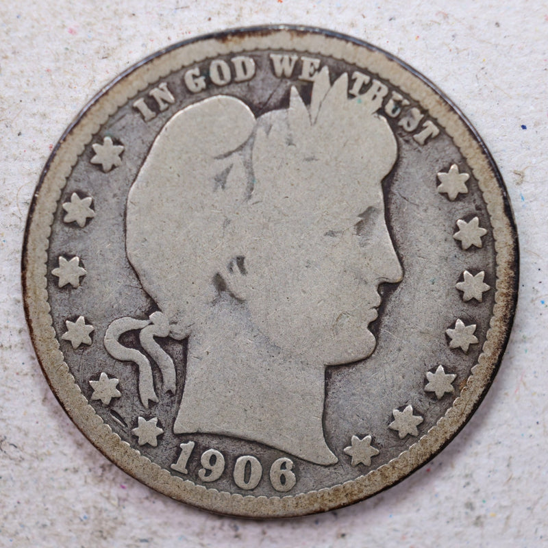 1906-D Barber Silver Quarter., Very Good., Circulated Coin., Store