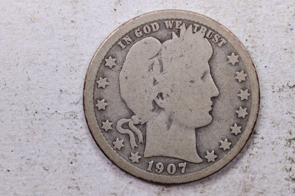 1907-O Barber Silver Quarter., Very Good., Circulated Coin., Store #1418