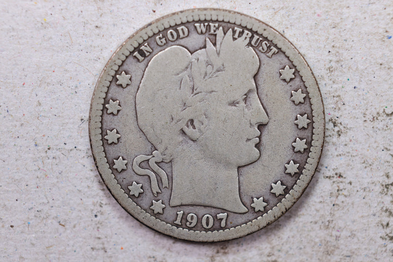 1907-D Barber Silver Quarter., Very Good., Circulated Coin., Store