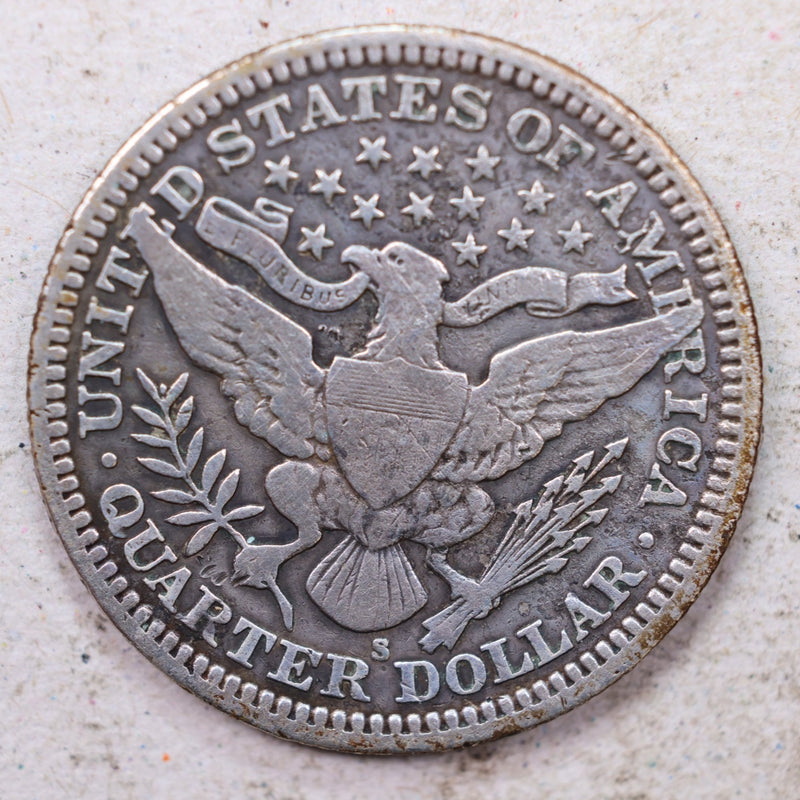 1907-S Barber Silver Quarter., Fine Details., Circulated Coin., Store